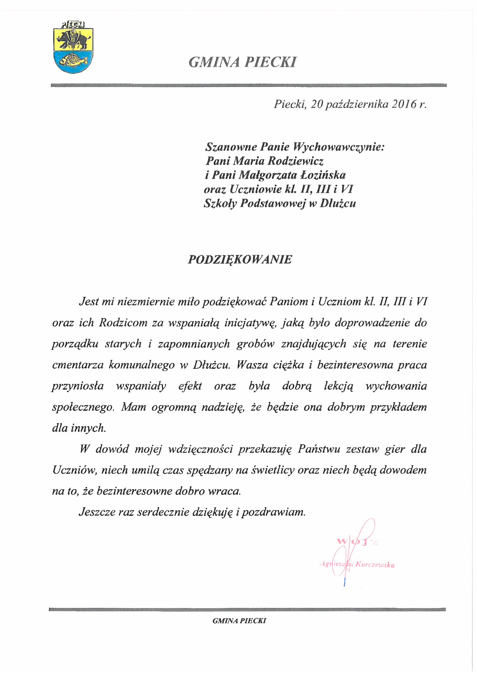podziekowanie cmentarz