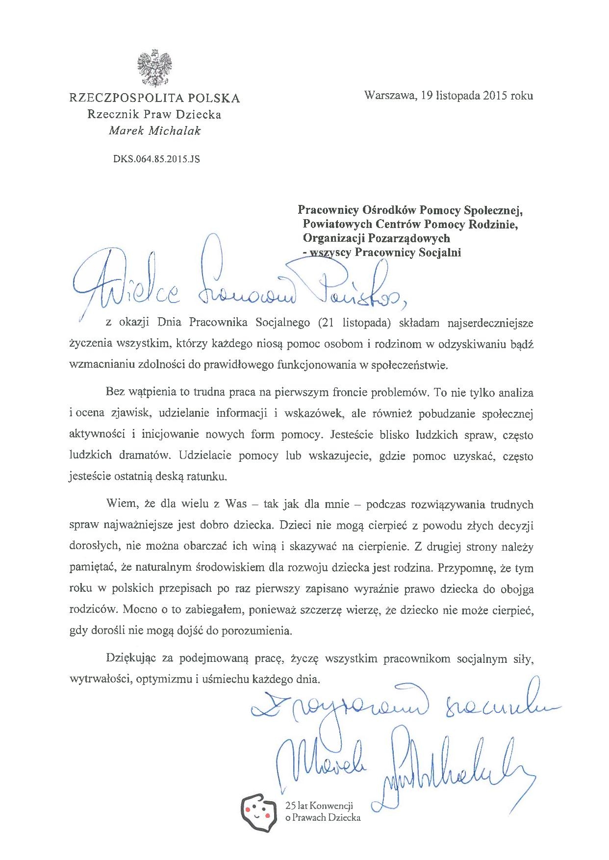 Zyczenia Rzecznik Praw Dziecka